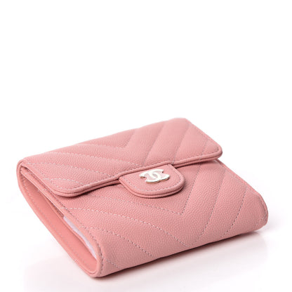 Chanel Caviar Chevron Quilted Compact Flap Wallet Pink 4 of 11