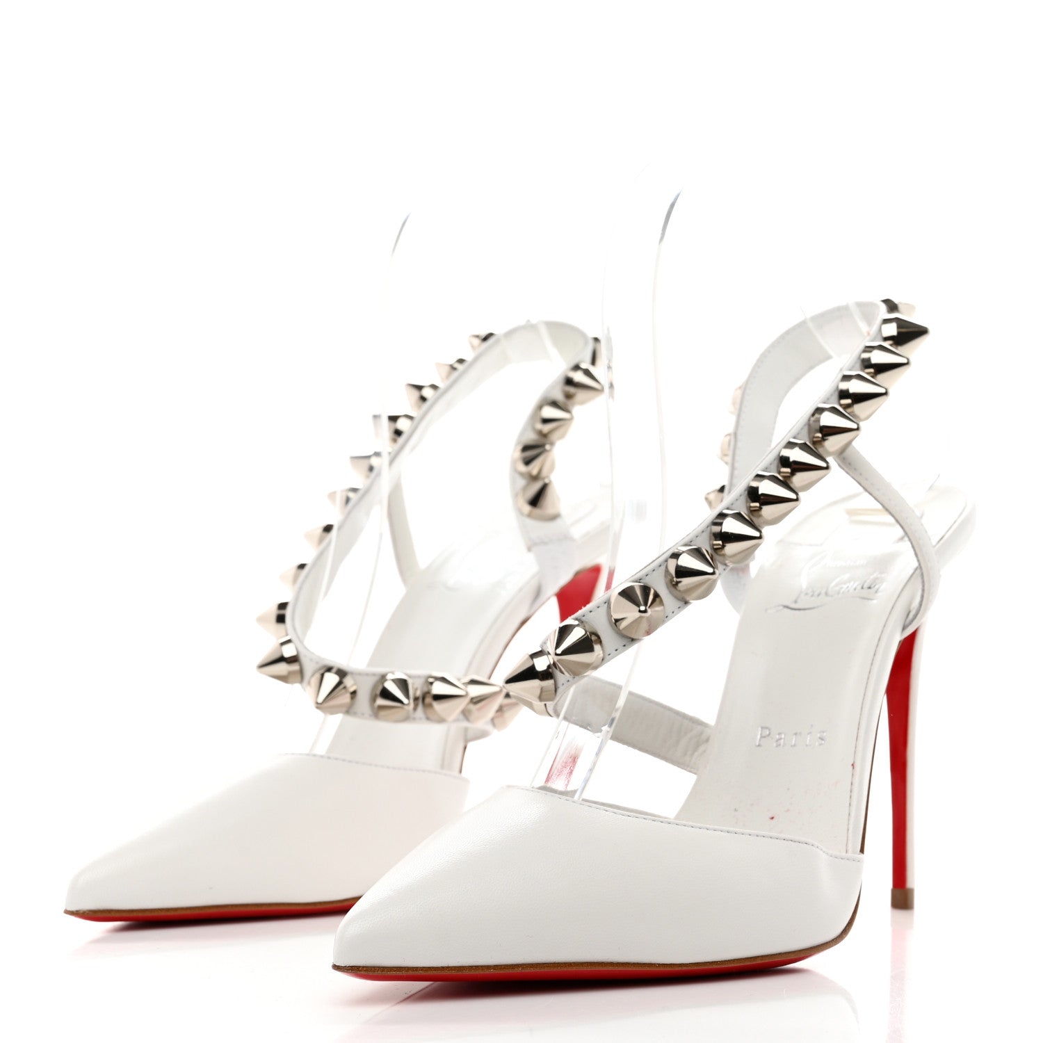 Christian Louboutin Calfskin Spikita Slingback 100 Stiletto Pumps 38.5 White 3 of 7