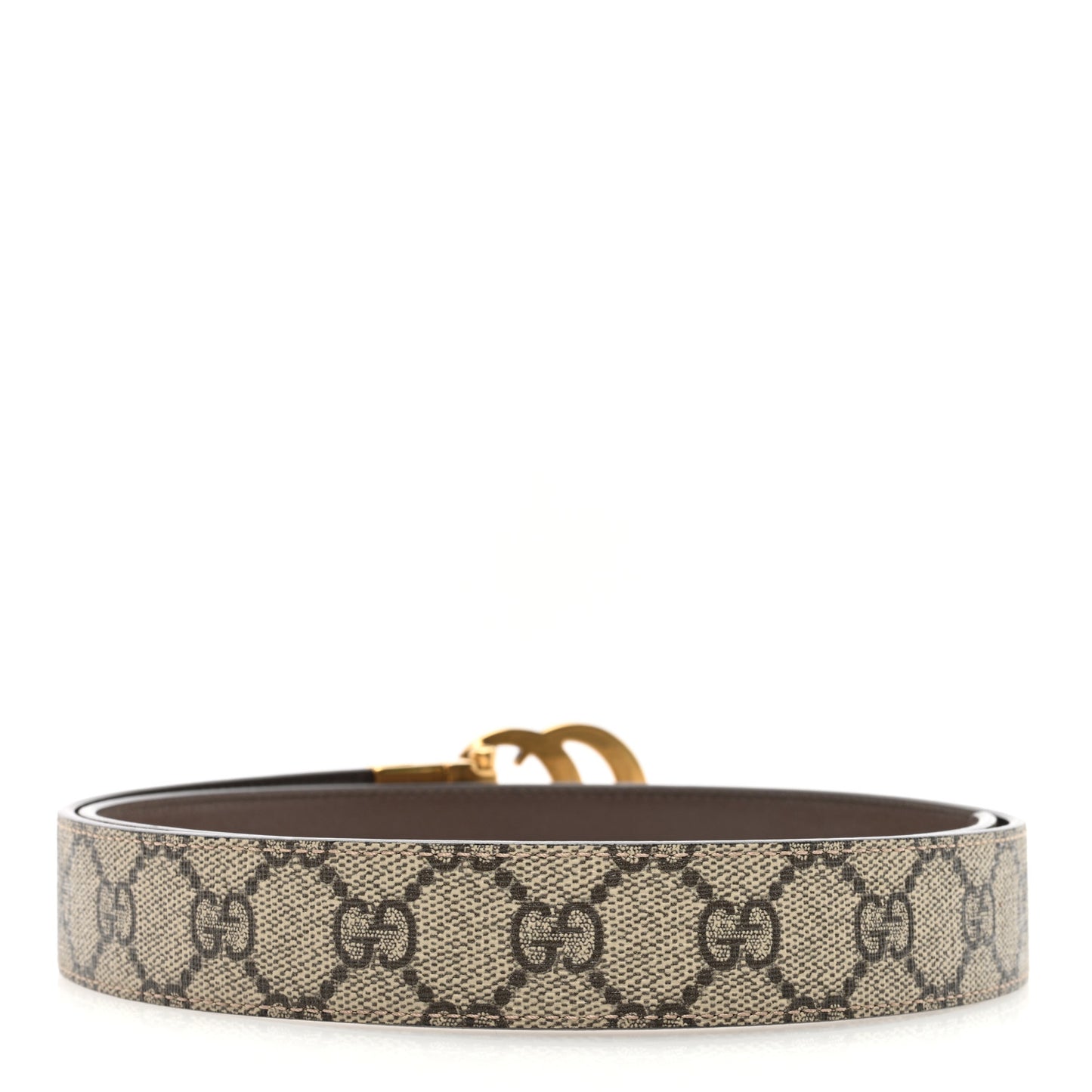 GG Supreme Monogram Plutone Calfskin Double G Reversible 30mm Belt 95 38 Beige Ebony New Acero