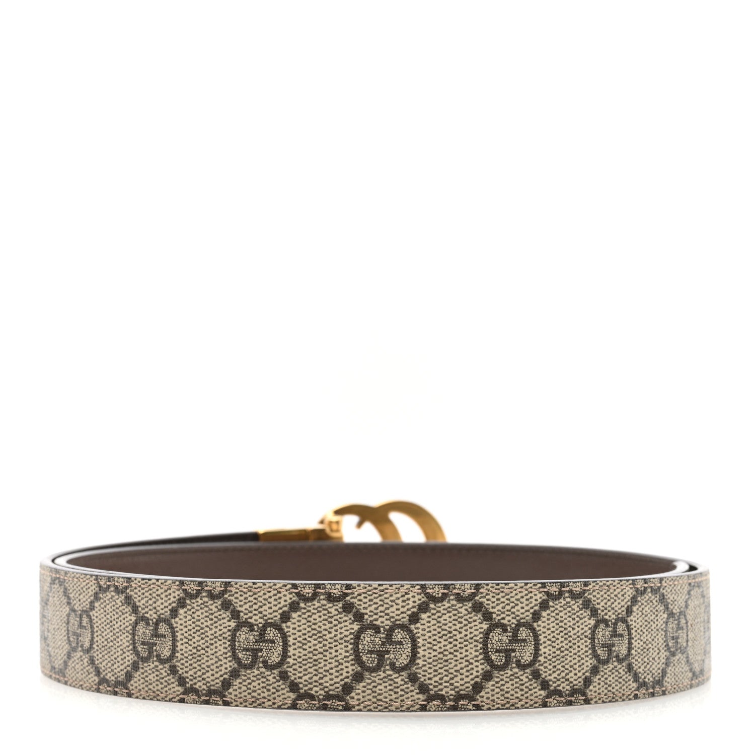 Gucci GG Supreme Monogram Plutone Calfskin Double G Reversible 30mm Belt 95 38 Beige Ebony New Acero 2 of 5