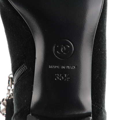 Chanel Velvet Suede Charm Chain Short Boots 35.5 Black 8 of 8