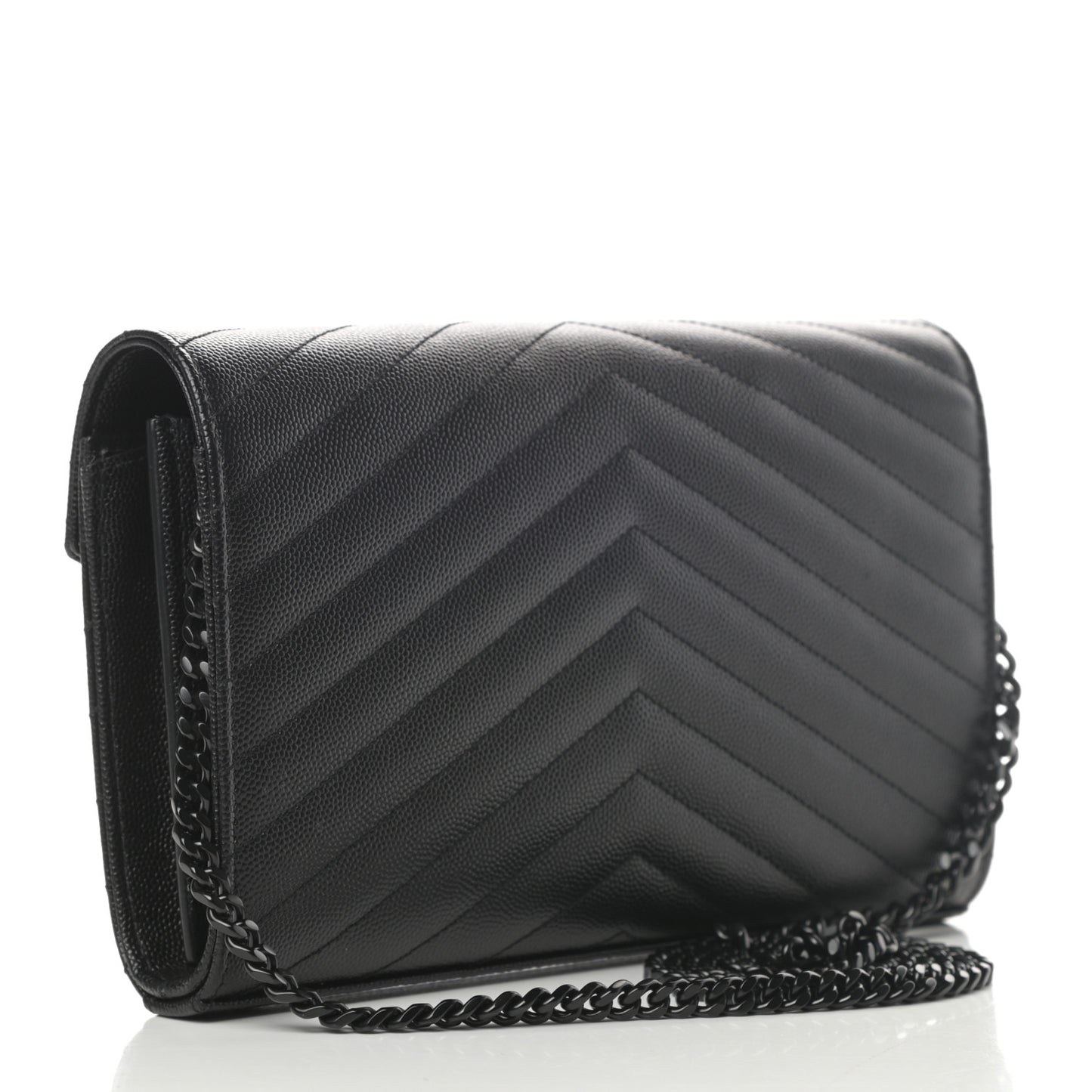 Grain De Poudre Matelasse Chevron Monogram Chain Wallet Black