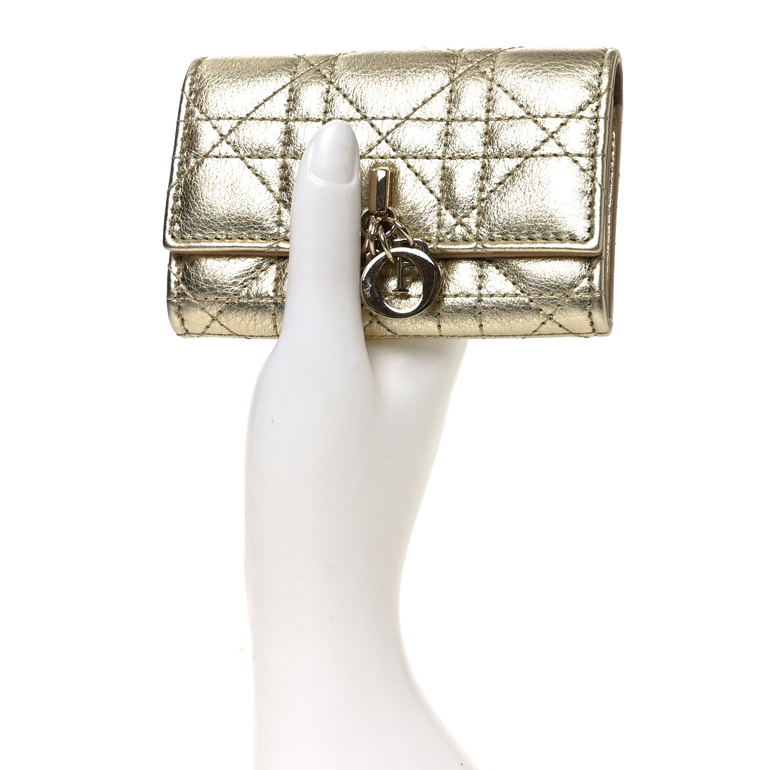 Christian Dior Metallic Lambskin Cannage My Dior Glycine Wallet Gold 2 of 7