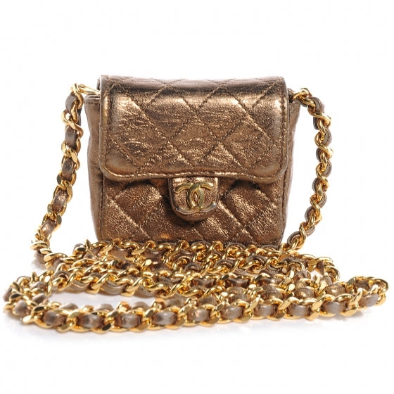 Quilted Leather Micro Mini Flap Bronze