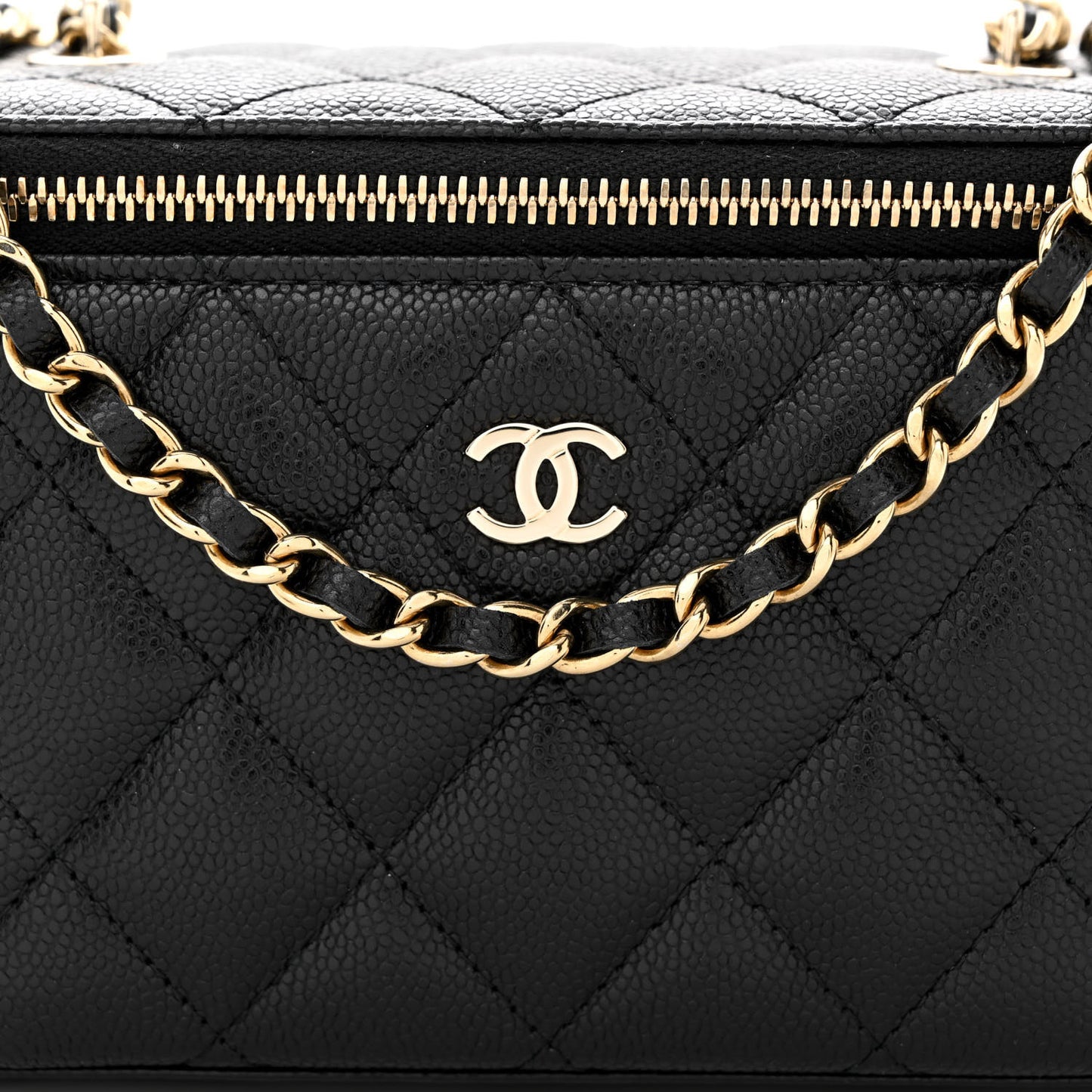 Caviar Quilted Small Vanity Case With Chain Black