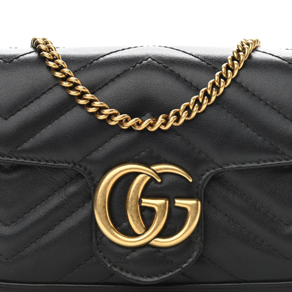 Gucci Calfskin Matelasse Super Mini GG Marmont Shoulder Bag Black 8 of 11
