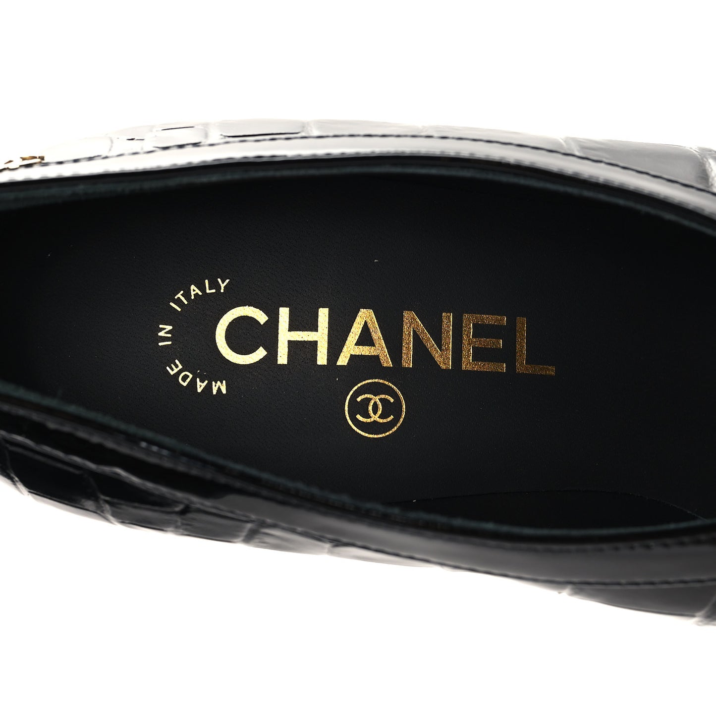 Crocodile Embossed Patent Calfskin Pumps 38.5 Black