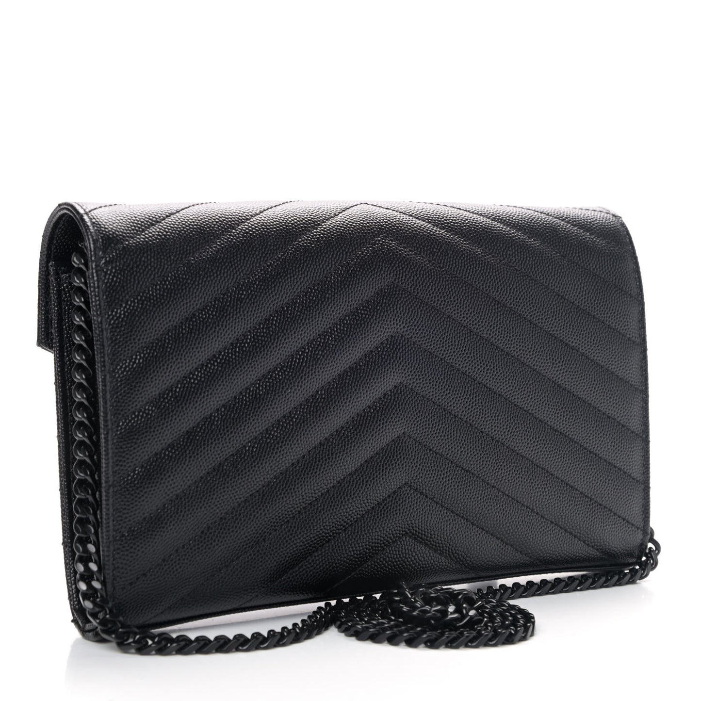 Grain De Poudre Matelasse Chevron Monogram Chain Wallet Black