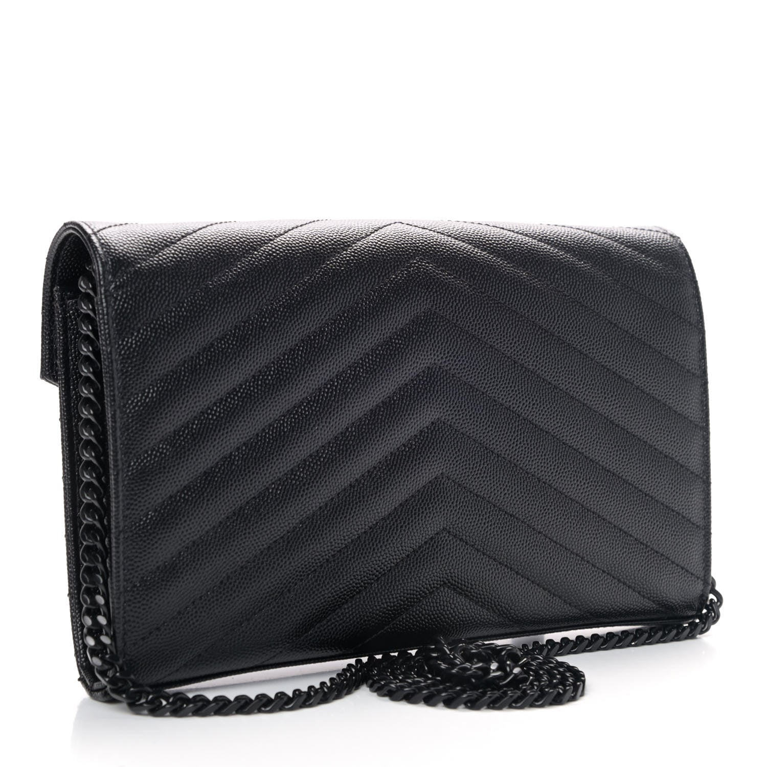 Saint Laurent Grain De Poudre Matelasse Chevron Monogram Chain Wallet Black 2 of 4