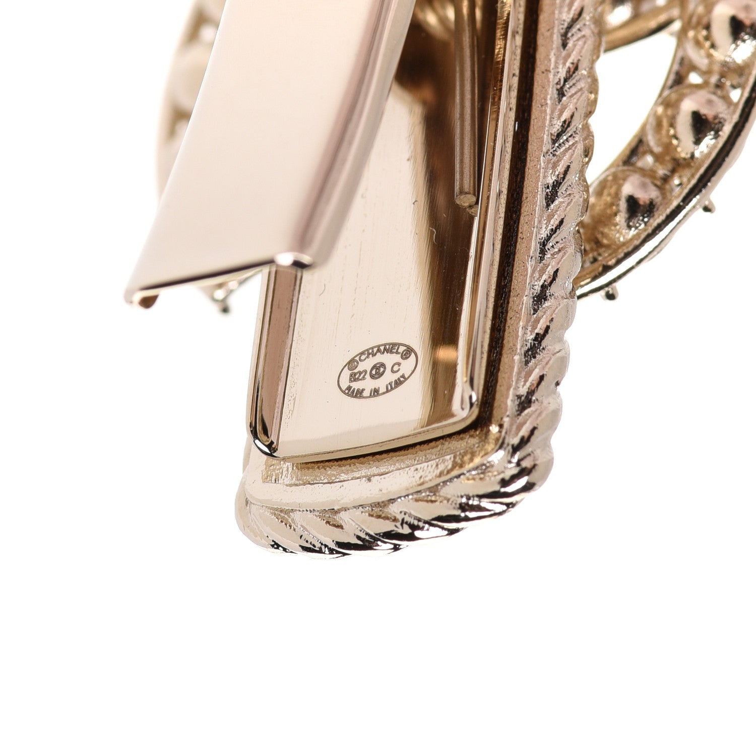 Chanel Metal Crystal Pearl CC Hair Clip Gold Pearly White 3 of 4
