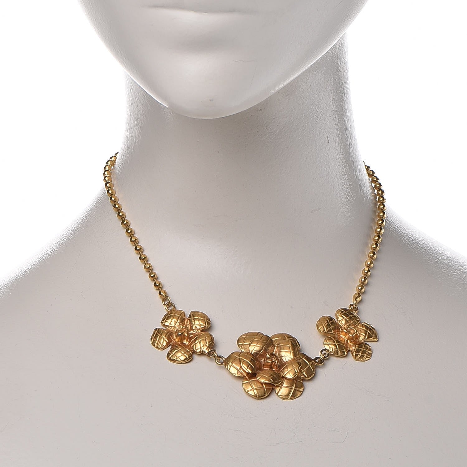 Chanel Quilted Camellia Necklace Gold 2 of 5