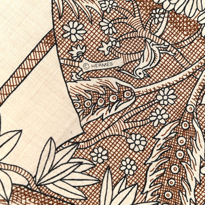 Hermes Cashmere Silk Acte III Scene I La Clairiere Shawl 140 Naturel Marron Noisette 5 of 6