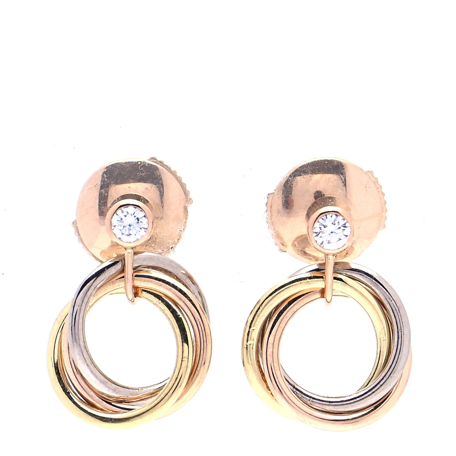 Cartier 18K Pink Yellow White Gold Diamond Trinity Drop Earrings 1 of 3