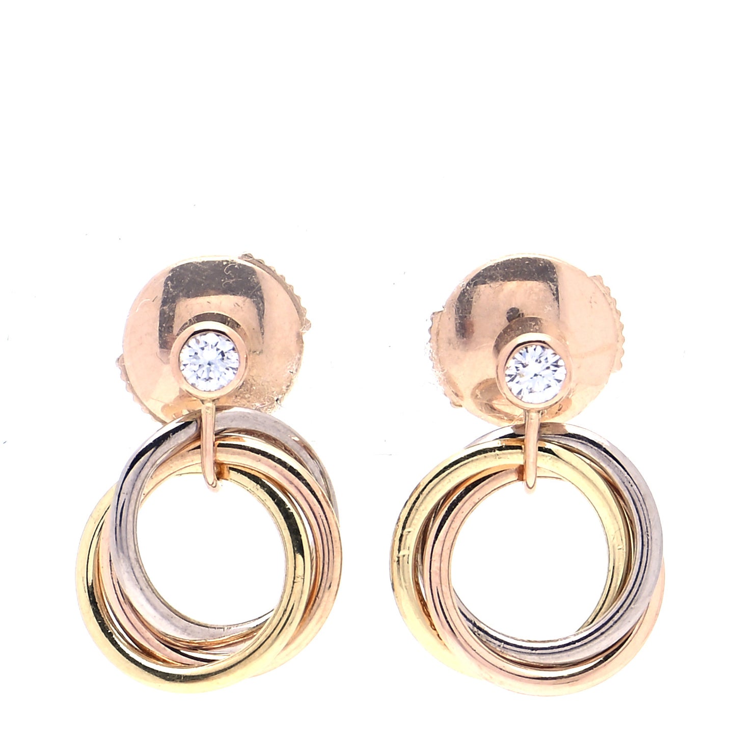 18K Pink Yellow White Gold Diamond Trinity Drop Earrings