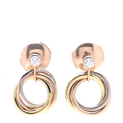 Cartier 18K Pink Yellow White Gold Diamond Trinity Drop Earrings 1 of 3