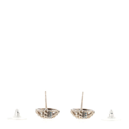 Chanel Crystal Pearl CC Round Earrings Silver Blue 3 of 5
