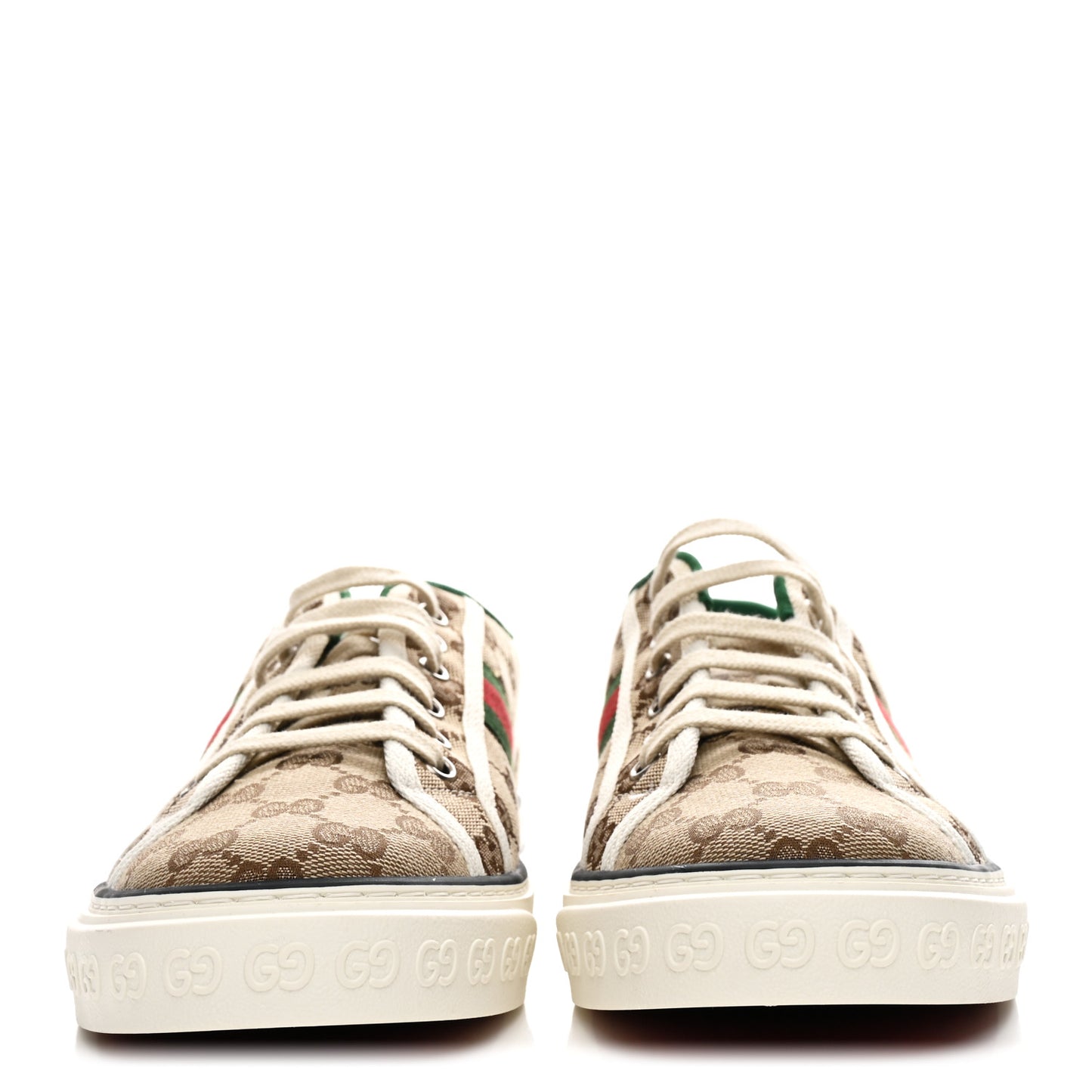 GG Monogram Web Mens 1977 Tennis Sneakers 8.5 Beige Ebony Mystic White Vert