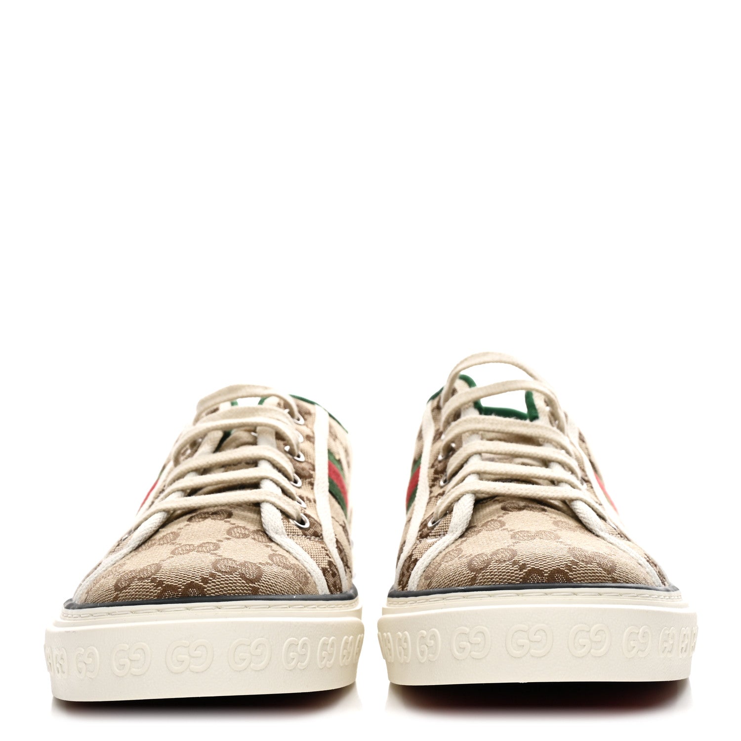 Gucci GG Monogram Web Mens 1977 Tennis Sneakers 8.5 Beige Ebony Mystic White Vert 3 of 8
