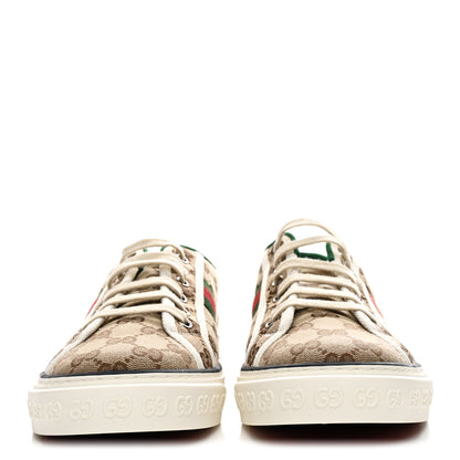 Gucci GG Monogram Web Mens 1977 Tennis Sneakers 8.5 Beige Ebony Mystic White Vert 3 of 8