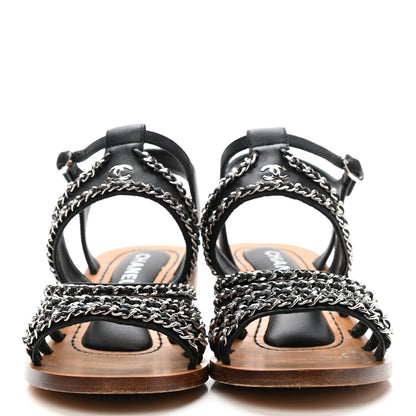 Chanel Lambskin Chain Wedge Sandals 38 Black 2 of 17