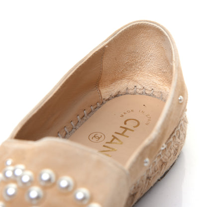Chanel Suede Pearl CC Espadrilles 37 Beige Black 11 of 12