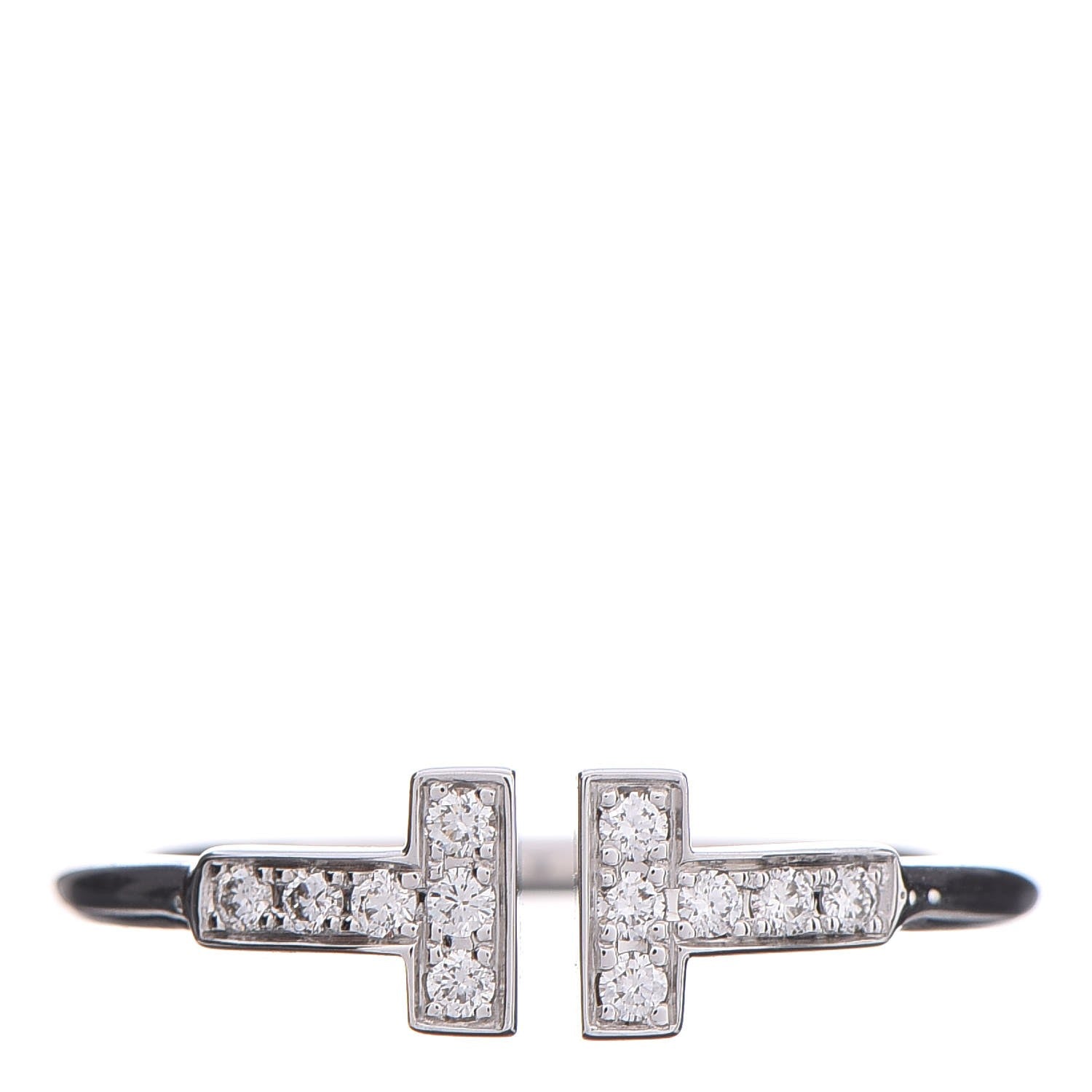 Tiffany 18K White Gold Diamond T Wire Ring 60 9.25 1 of 4