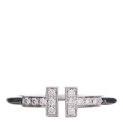 Tiffany 18K White Gold Diamond T Wire Ring 60 9.25 1 of 4