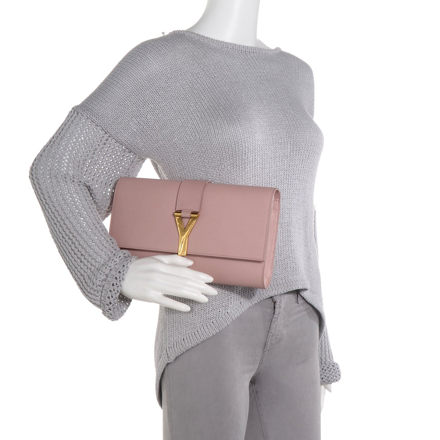 Textured Leather ChYc Clutch Light Pink