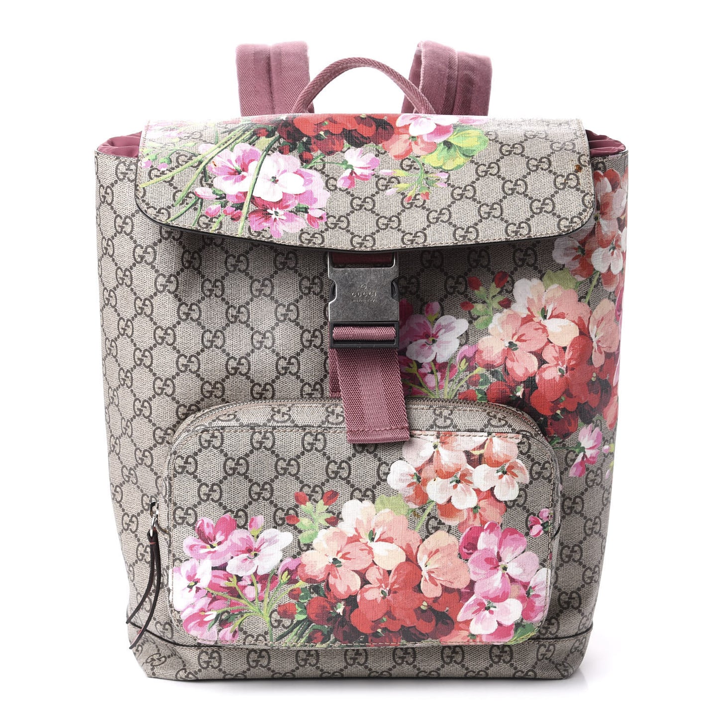 GG Supreme Monogram Blooms Medium Single Buckle Backpack Beige Multicolor Dry Rose