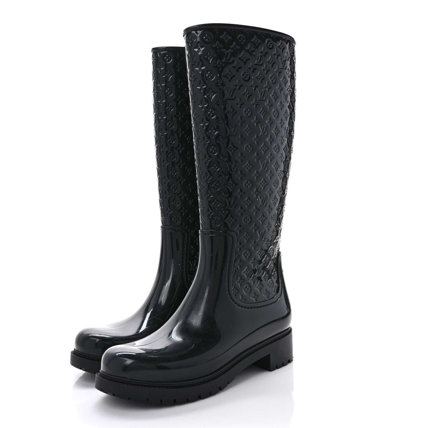 Louis Vuitton Rubber Embossed Monogram Splash Rain Boots 39 Black 3 of 8