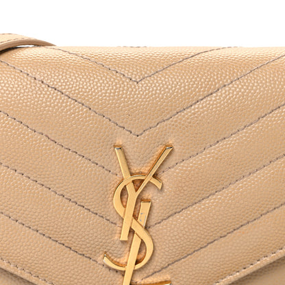 Saint Laurent Grain De Poudre Matelasse Chevron Monogram Envelope Chain Wallet Nude Powder 7 of 12