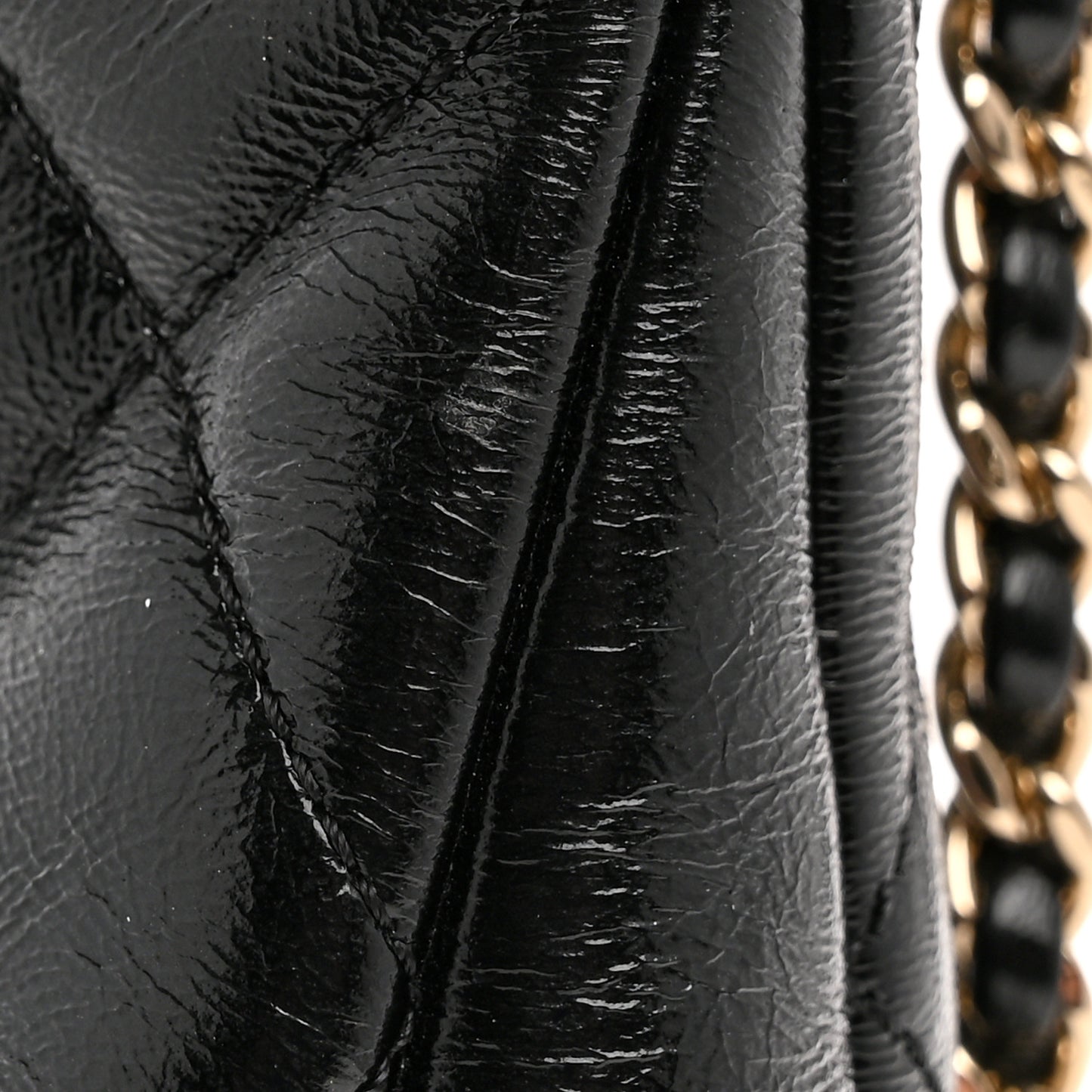Shiny Crumpled Calfskin Quilted Small 31 Shopping Bag Black