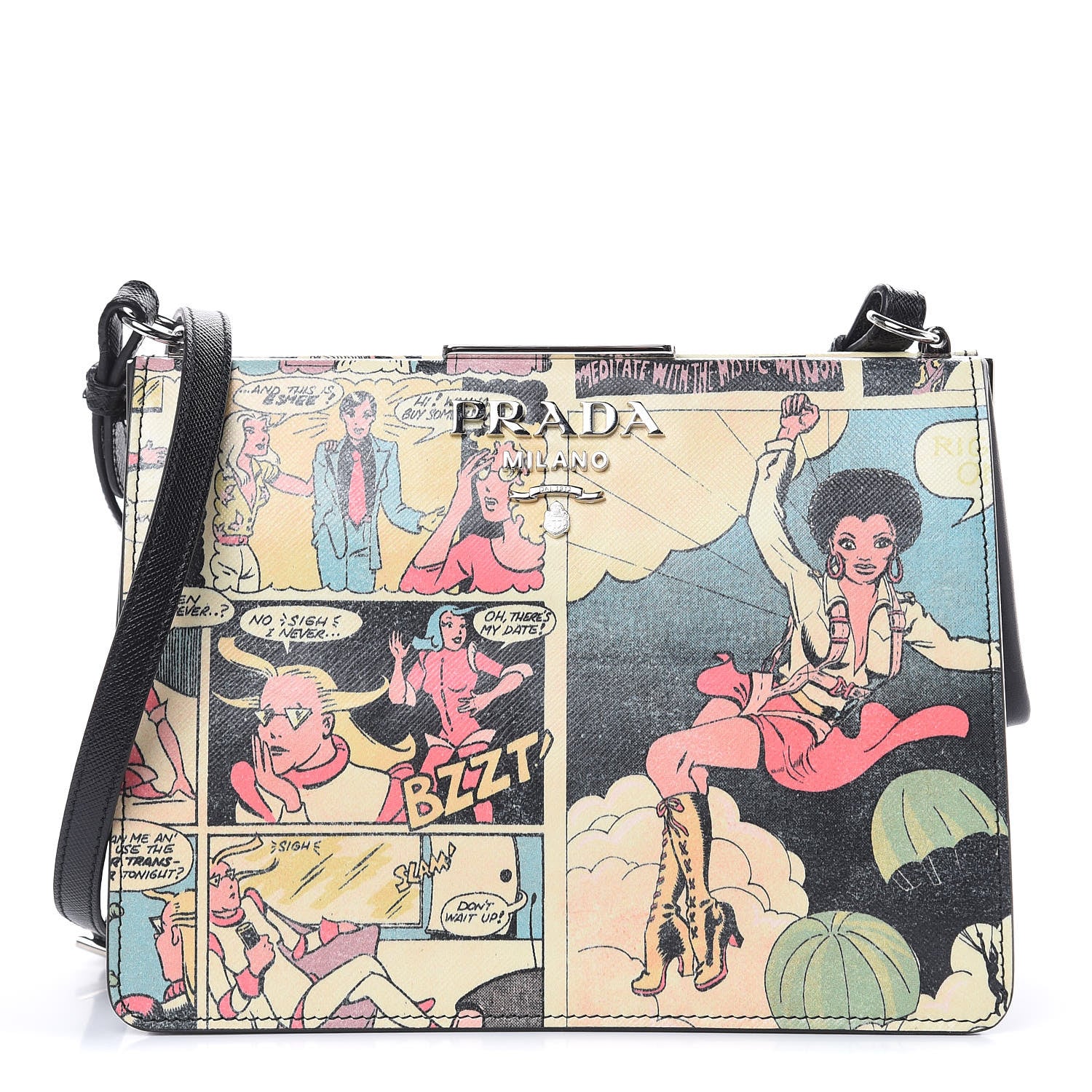 Prada Saffiano Vintage Comics Light Frame Bag Lago Black 1 of 11