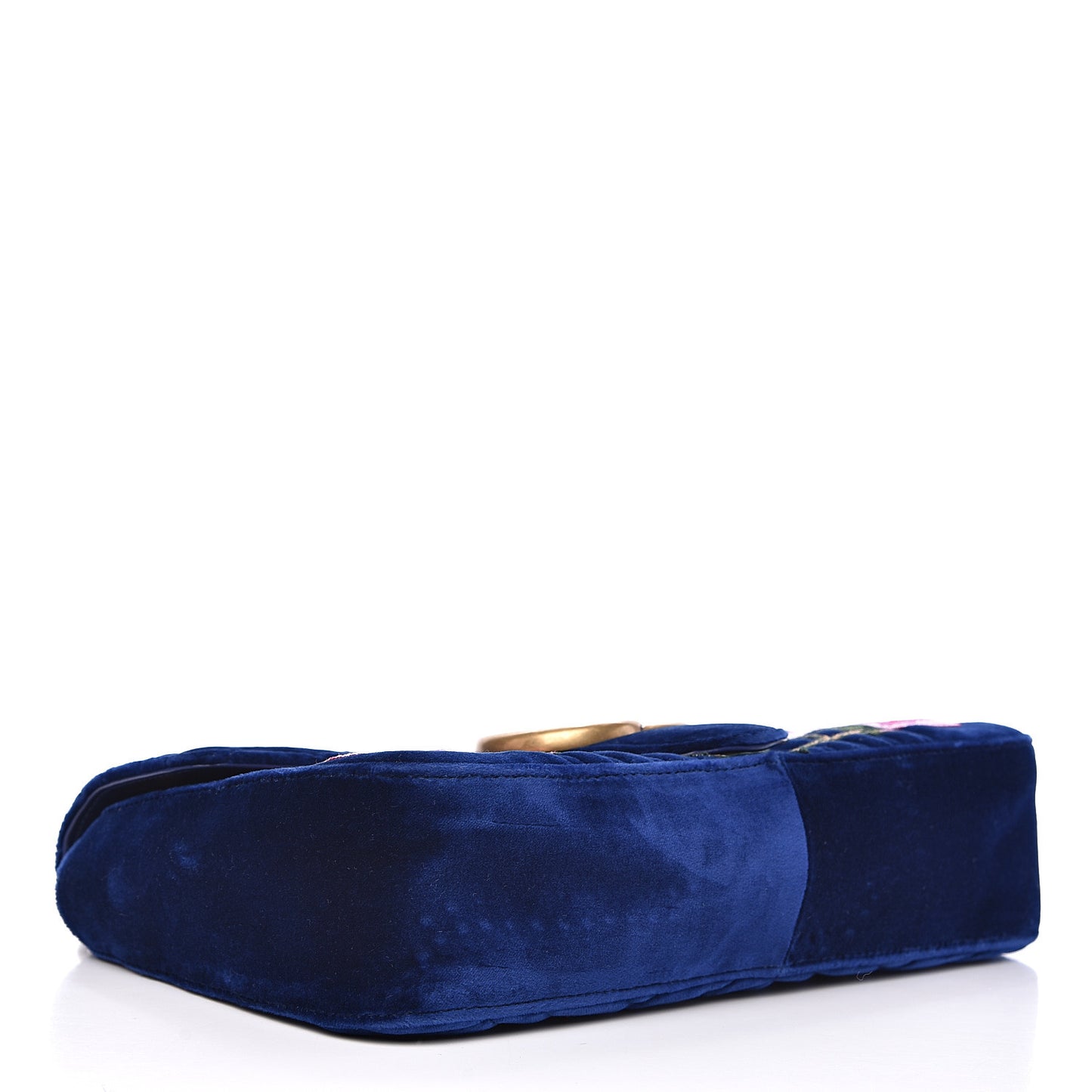 Velvet Matelasse Modern Embroidered Medium GG Marmont Shoulder Bag Cobalt
