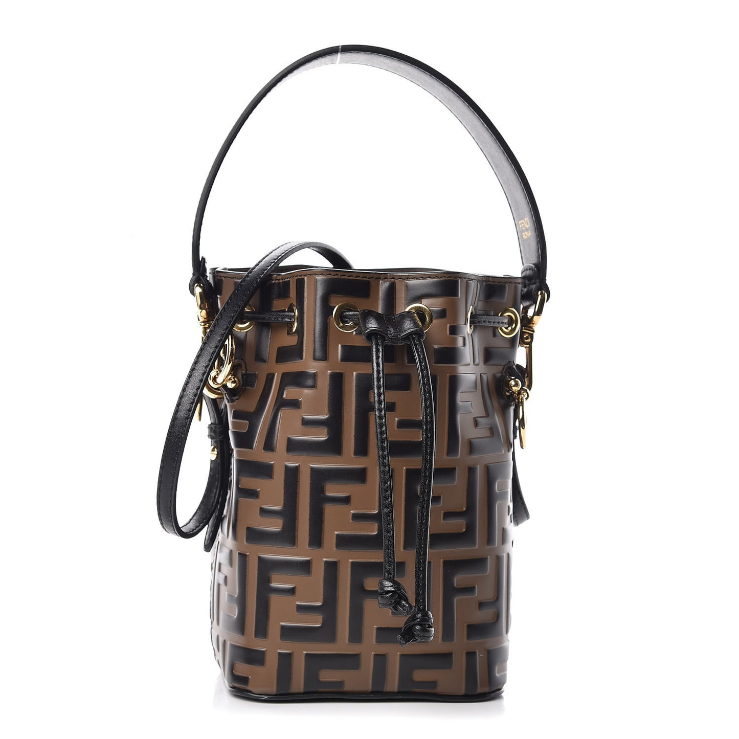 Vitello Liberty F is Fendi Bi-Color FF 1974 Embossed Mini Mon Tresor Bucket Bag Maya Black
