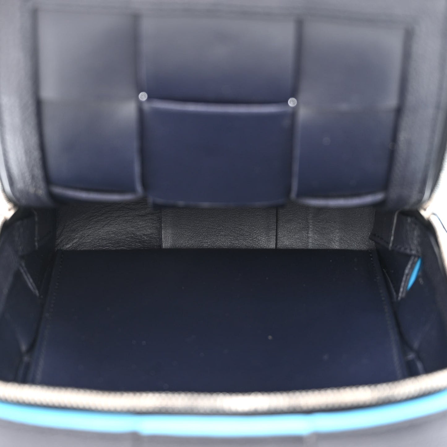 Grained Calfskin Intreccio Mini Cassette Sling Bag Deep Blue Pool
