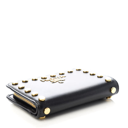 Prada Soft Calfskin Studded Compact Wallet Black 4 of 7