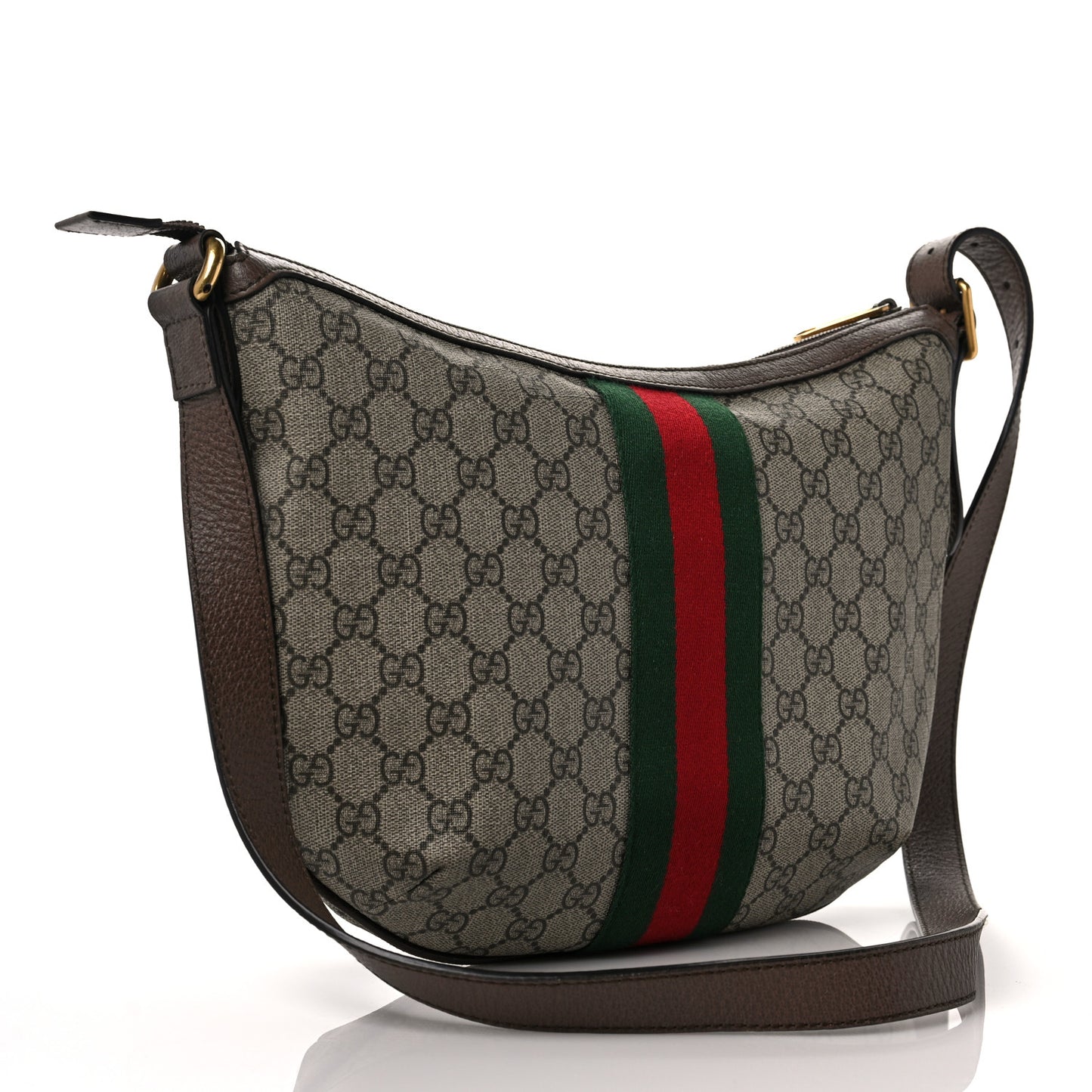 GG Supreme Monogram Web Small Ophidia Half Moon Hobo Brown