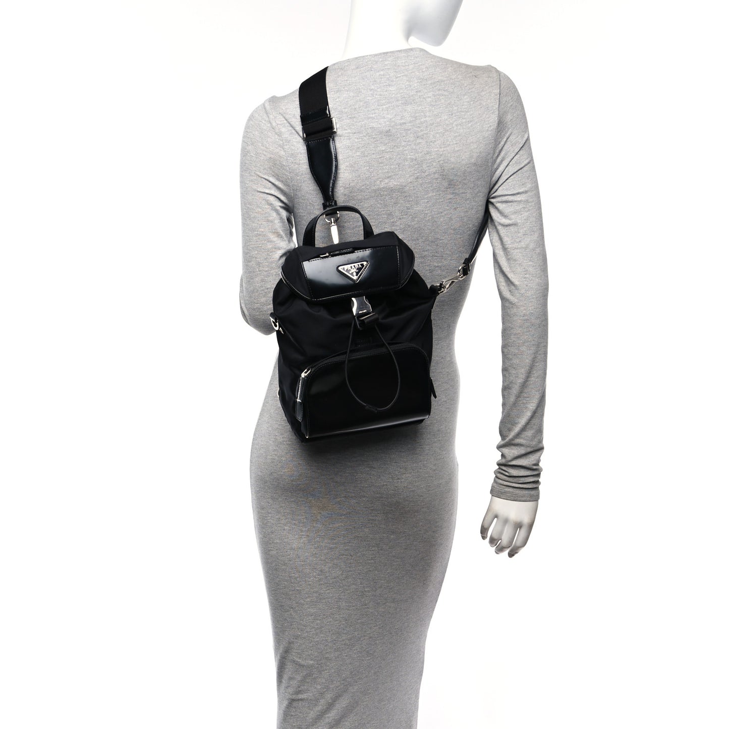 Nylon Brushed Calfskin Mini Backpack Black