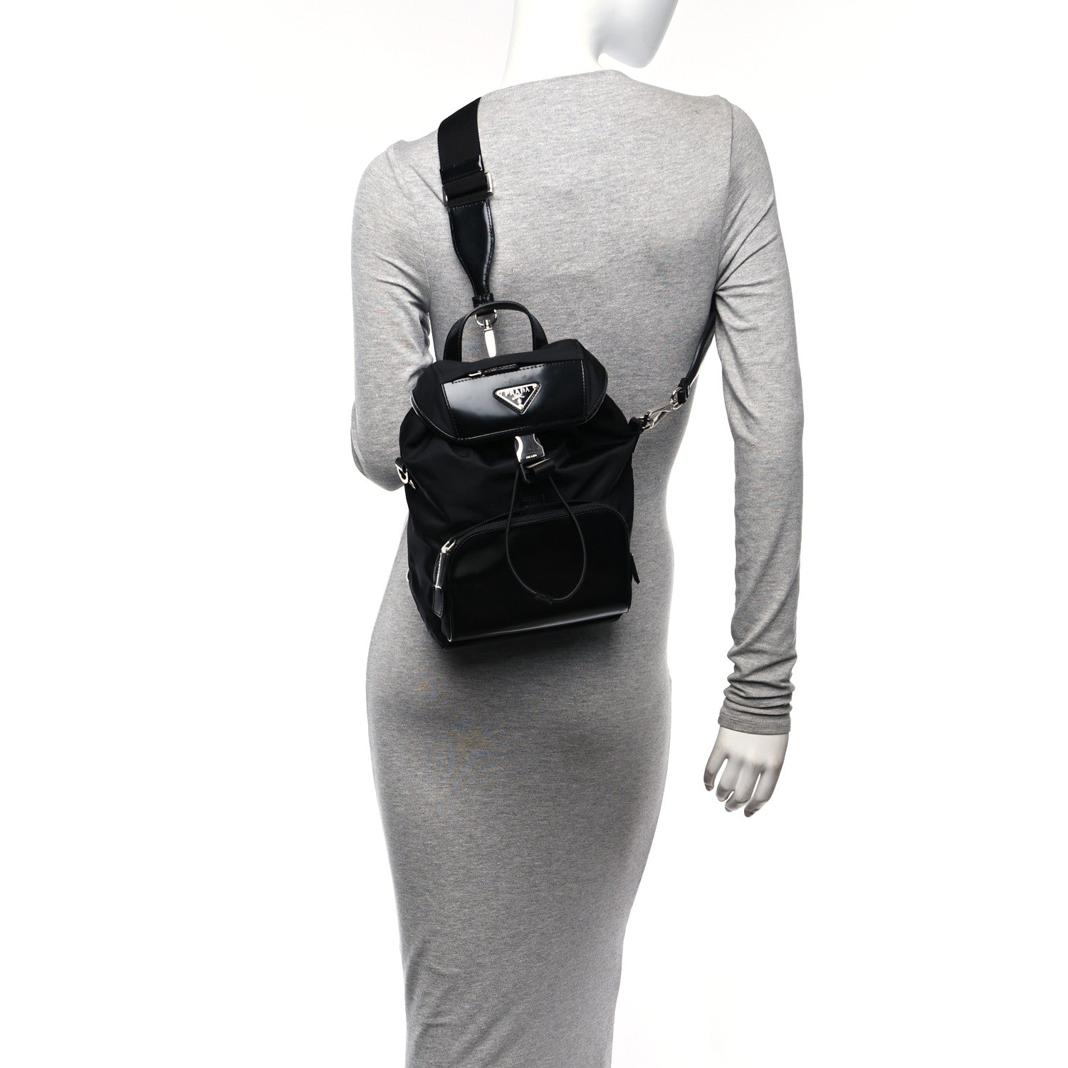 Prada Nylon Brushed Calfskin Mini Backpack Black 2 of 13