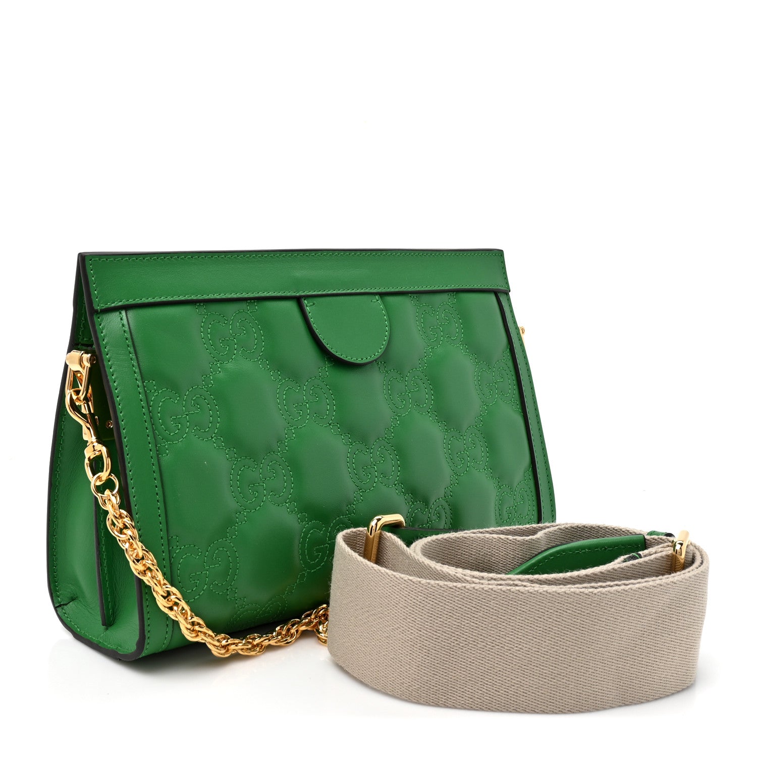 Gucci Calfskin GG Matelasse Large Slim Chain Shoulder Bag Spring Green Natural 2 of 10
