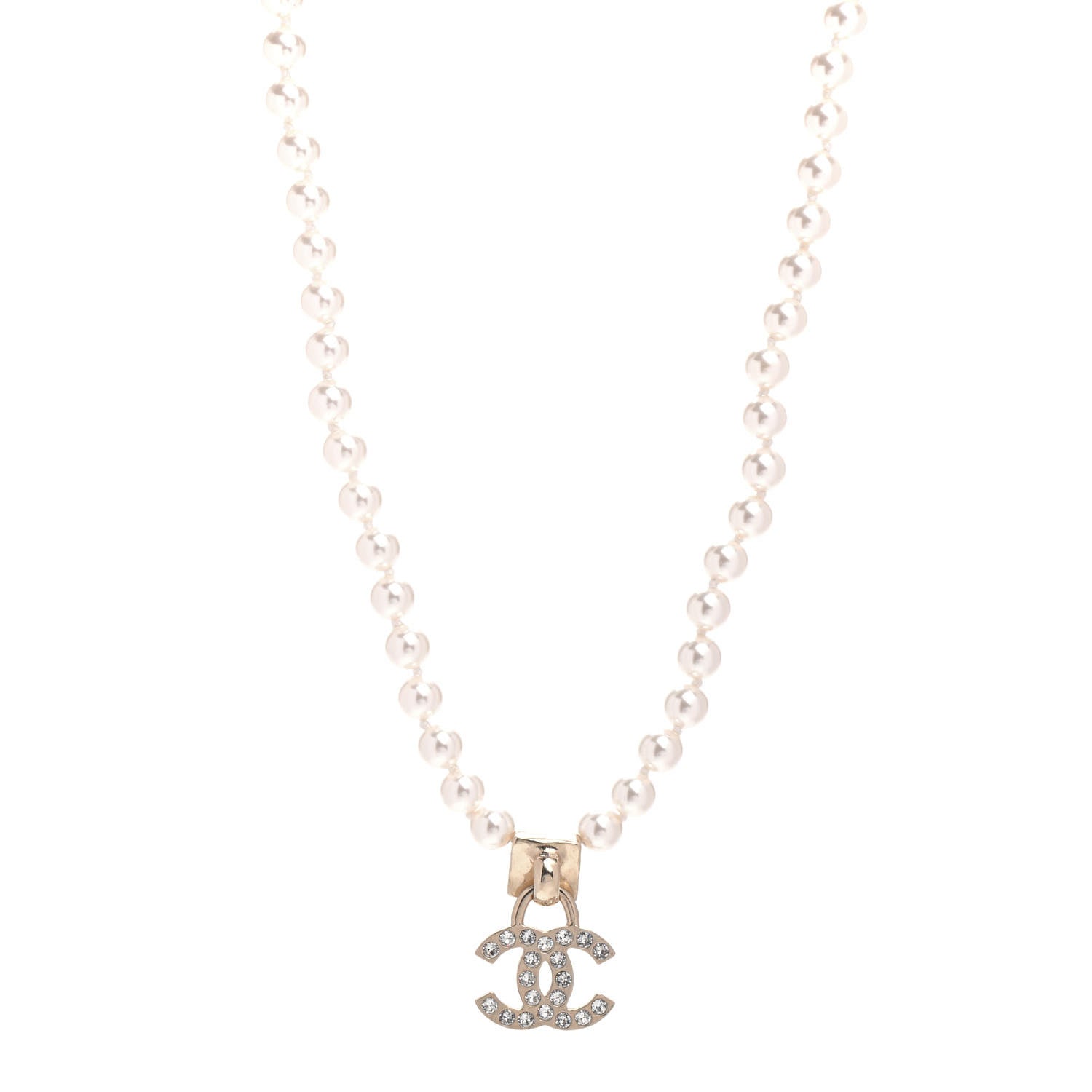 Chanel Pearl Crystal CC Short Necklace Gold 1 of 4
