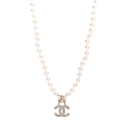 Chanel Pearl Crystal CC Short Necklace Gold 1 of 4