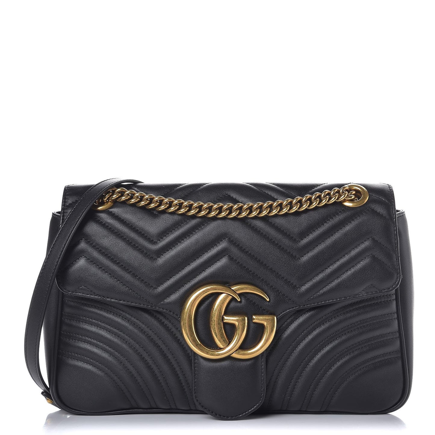 Calfskin Matelasse Medium GG Marmont Shoulder Bag Black