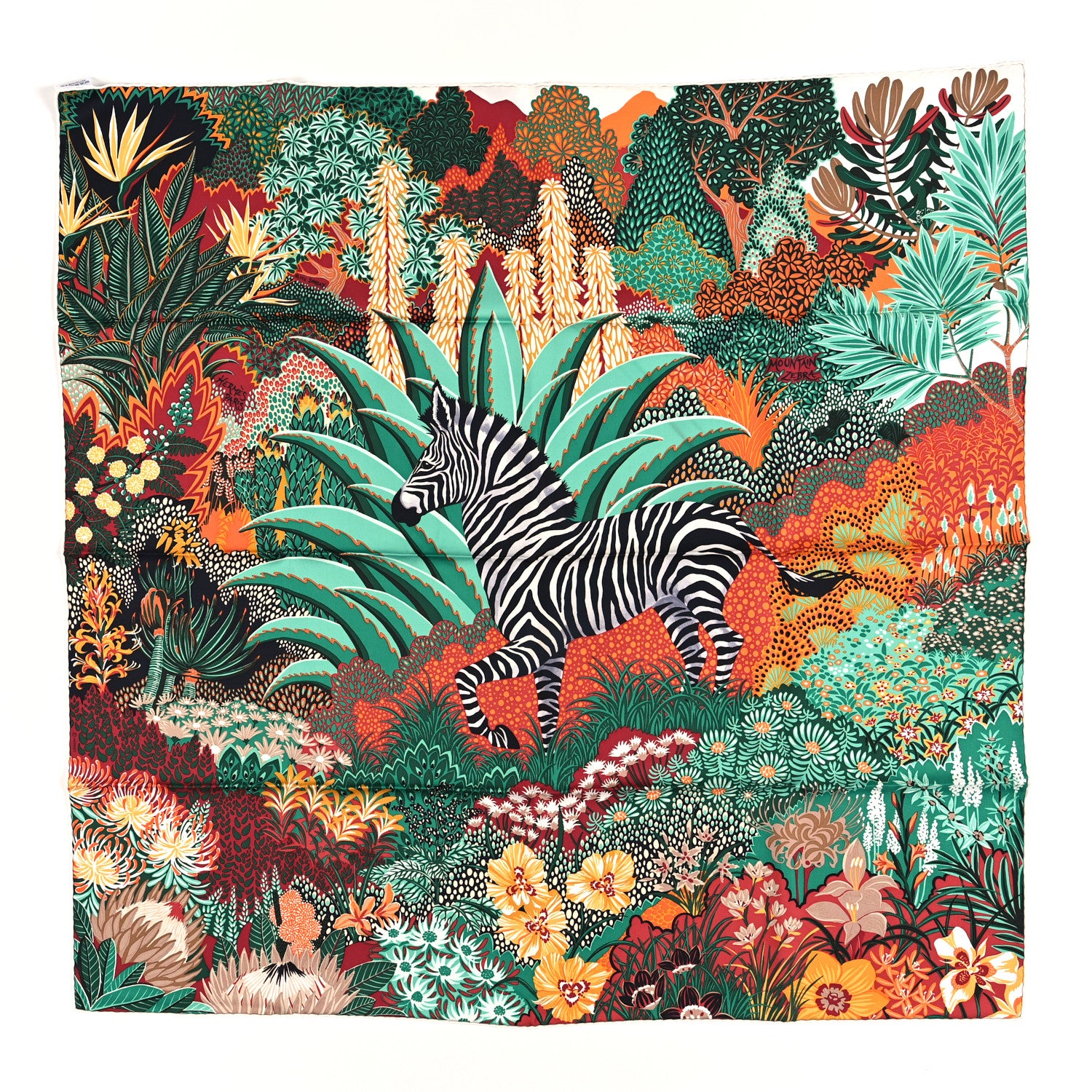 Hermes Silk Mountain Zebra Scarf 90 Vert Brun Terracotta 1 of 4