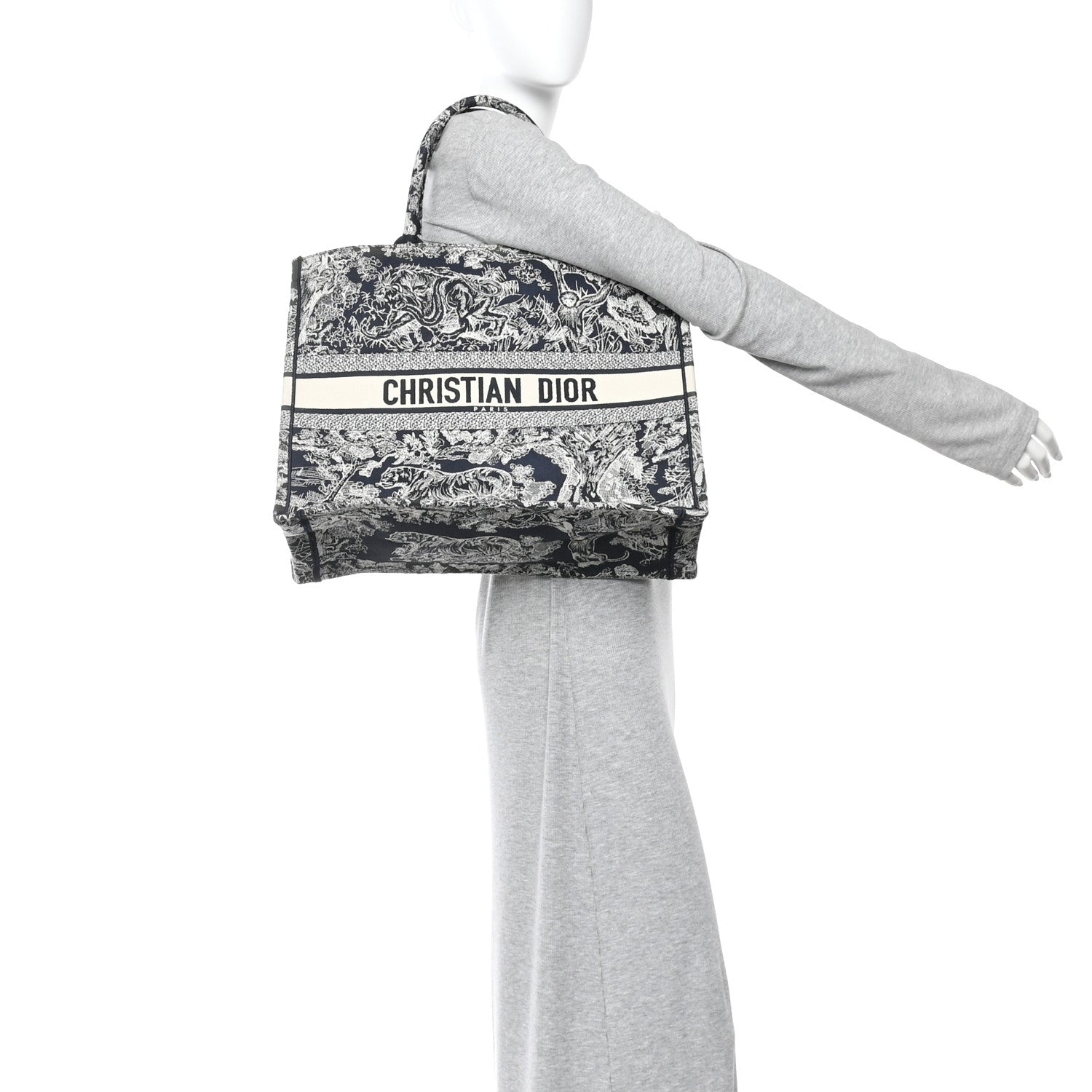 Christian Dior Canvas Embroidered Large Toile De Jouy Reverse Book Tote Blue 2 of 10