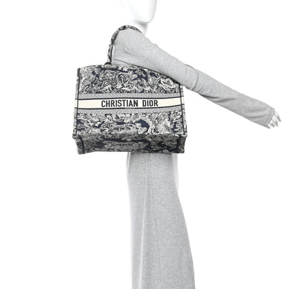 Christian Dior Canvas Embroidered Large Toile De Jouy Reverse Book Tote Blue 2 of 10
