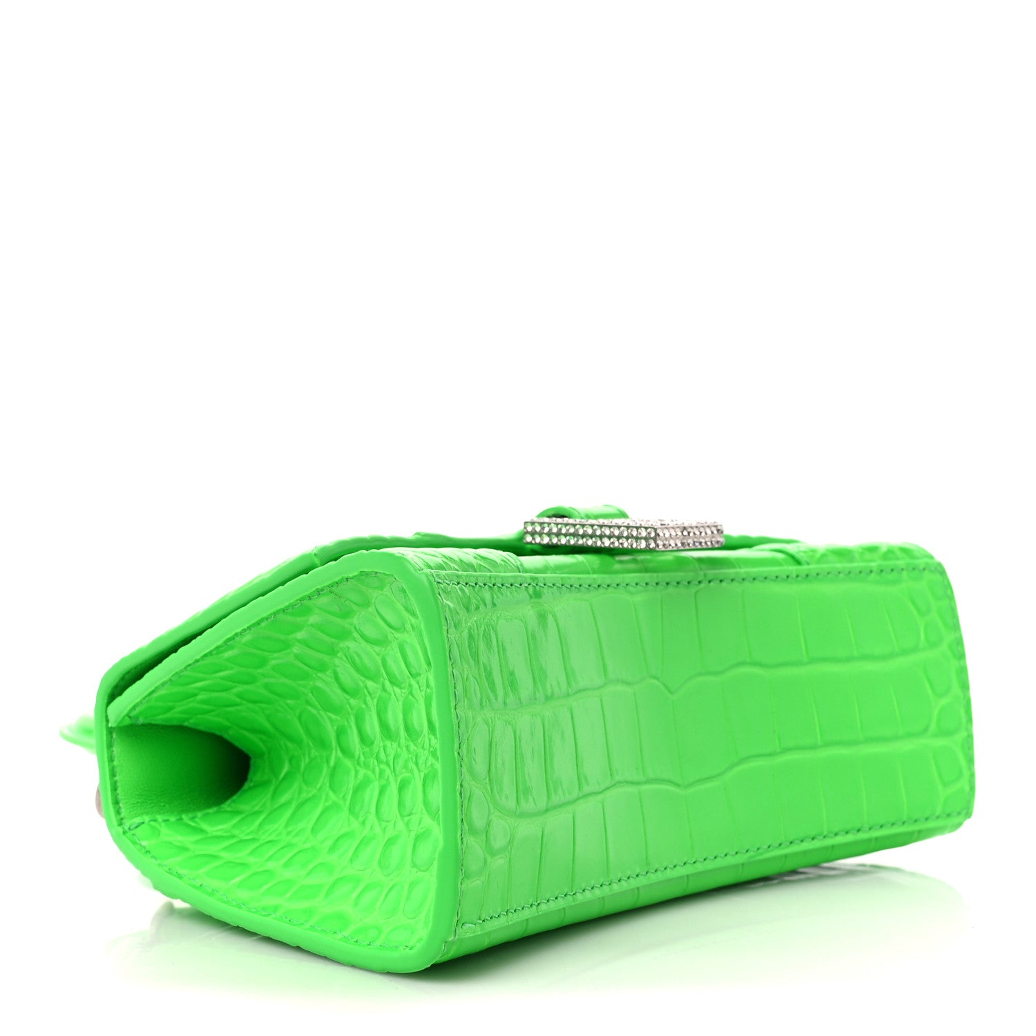 Balenciaga Shiny Calfskin Strass Crocodile Embossed Hourglass Top Handle Bag XS Fluo Green 4 of 10