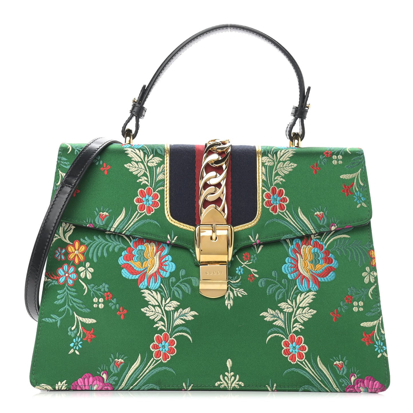 Jacquard Floral Medium Sylvie Top Handle Bag Green Multicolor Black