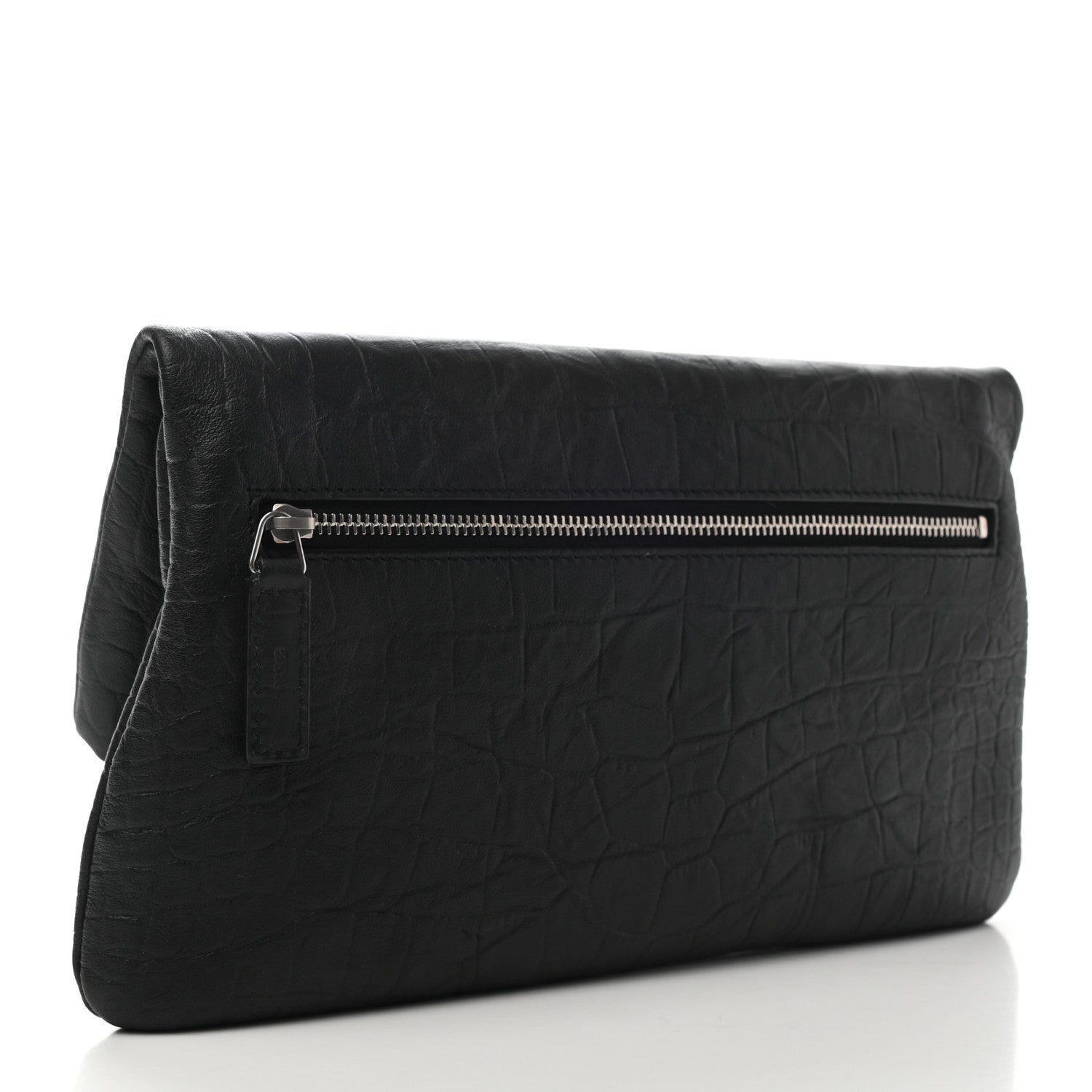 Saint Laurent Calfskin Crocodile Embossed West Hollywood Monogram Fold Over Clutch Black 3 of 6